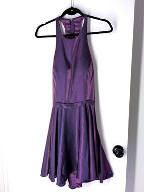 Jolene shiny purple backless dress 14 short fit & flare Homecoming